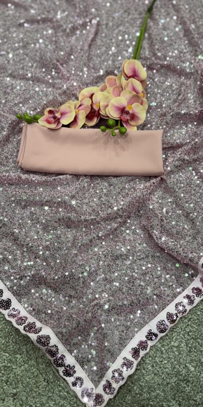 Pretty Grey Color Faux Georgette With 5mm & 3mm Khichdi Sequence Embroidery Work Saree