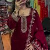Pretty Marron Color Chinnon Silk With Embroidery Sequence Work Salwar Suit