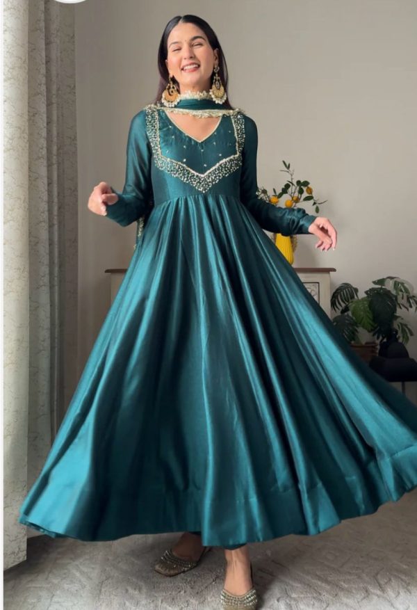 Blue Star Georgette Embroidery Work Anarkali Gown
