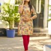 Superb Cream Color Simmer Silk Office Wear Printed Kurti