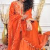 Superb Orange Color Chinon Silk Embroidery Work Salwar Suit