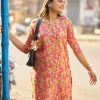 Superb Peach Color Simmer Silk Office Wear Printed Kurti