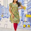 Superb Pista Color Simmer Silk Office Wear Printed Kurti
