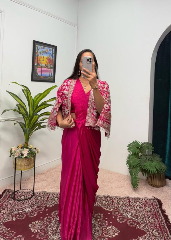 ST 1086 Pink Color Chinnon With Fully Embroidery Koti Ready To Wear Saree Wedding Party, Festive, Events Etc.4-6 Working Days@2049/- only | Gowns, Bollywood Gowns, Creative Gowns, Designer Gowns, Embroidered Gowns, Party Wear Gowns, Straight Suits