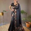 Aglow Black Color Soft Litchi Silk Kubera Pattu Saree