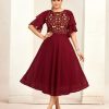 Aglow Maroon Color Georgette Butti Embroidery Thread Work Gown