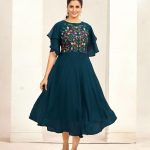 Aglow Rama Blue Color Georgette Butti Embroidery Thread Work Gown