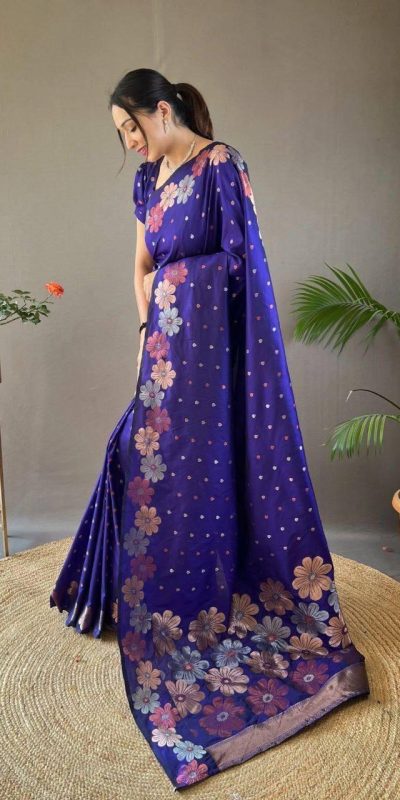 Aglow Royal Blue Color Soft Litchi Silk Kubera Pattu Saree