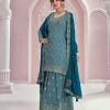 Amazing Blue Color Chinon Multi Coding Work Salwar Suit