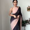Classic Peach Black Color Soft Georgette Silk Ready To Wear Saree