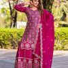 Cool Rani Pink Color Chinon Thread Sequence Work Salwar Suit
