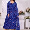 Cool Royal Blue Color Georgette Print With Lace Work Gown