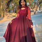 Excellent Red Color Jimmy Chu With Sequence Embroidery Work Gown