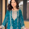 Fantastic Blue Color Chinon Embroidery Work Fancy Moti lace Salwar Suit
