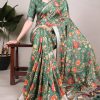 Glowing Green Color Tushar Silk With Viscose Border Printed Saree