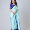 Glowing Sky Blue Color Japan Satin Digital Print Work Saree