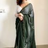 Gorgeous Green Color Rangoli Silk Handwork Cutwork Pearl Saree