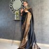 Perfect Black Color Soft Litchi Silk Jacquard Work Saree