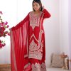 Perfect Red Color Vichitra Silk Embroidery Sequence Salwar Suit