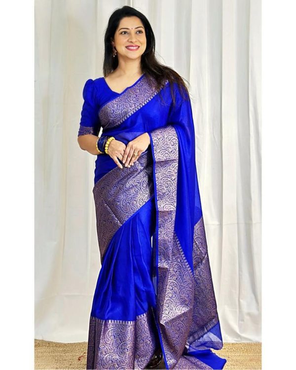 Perfect Royal Blue Color Soft Litchi Silk Jacquard Work Saree