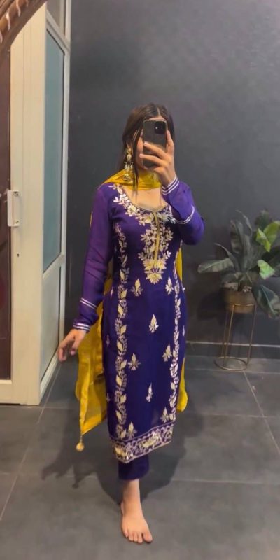 Prefect Purple Color Chinon Silk Sequence Work Salwar Suit