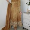 Presenting Gold Color Barbari Silk With Embroidery Work Gown