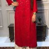 Pretty Red Color Rayon Embroidery Foil Thread Work Salwar Suit