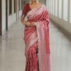 Royal Red Color Jacquard Embroidery Cording Lace Saree