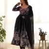 Stylist Black Color Soft Organza Silk Print With Kali Gown