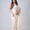 Glowing Cream Color Japan Satin Digital Print Work Saree