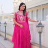Stylist Pink Color Bandhej Fox Georgette Sequence Work Gown