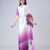 Stylist Purple And White Color Japan Satin Digital Print Work Saree