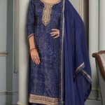Superb Navy Blue Color Viscose Silk Sequence Work Digital Print Salwar