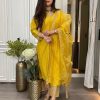 Superb Yellow Color Roman Silk Sequence With Mirror Work Salwar Suit