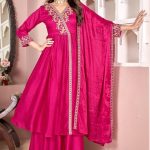 Trendy Rani Pink Color Vichitra Embroidery Work Salwar Suit