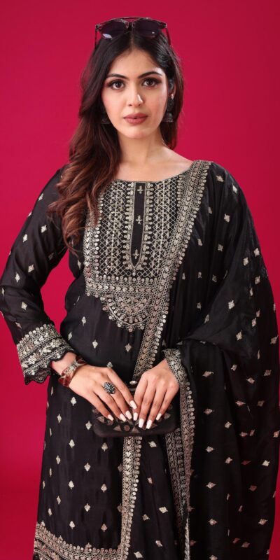 ZF 5006 Black Color Chinon Silk Sequence Work Salwar Suit Casual, Wedding, Festive, Events . Expected Delivery 4-6 Working Days @2149/- only | Jump Suits, Salwar suit, Designer Suits, Casual Suits, Creative suits, Palazzo Suits, Party Wear Suits, Patiala Suits, Straight Suits