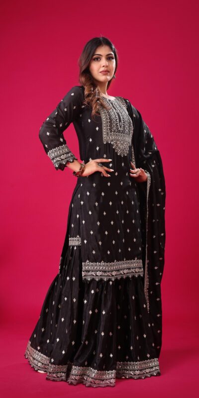ZF 5006 Black Color Chinon Silk Sequence Work Salwar Suit Casual, Wedding, Festive, Events . Expected Delivery  4-6 Working Days @2149/- only      | Jump Suits, Salwar suit, Designer Suits, Casual Suits, Creative suits, Palazzo Suits, Party Wear Suits, Patiala Suits, Straight Suits