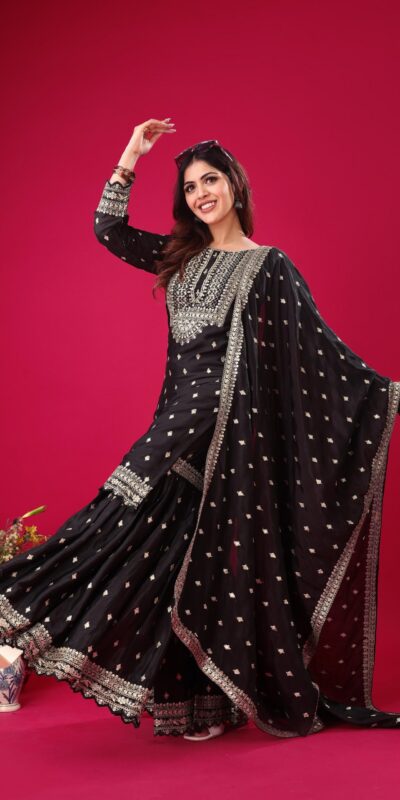 ZF 5006 Black Color Chinon Silk Sequence Work Salwar Suit Casual, Wedding, Festive, Events . Expected Delivery  4-6 Working Days @2149/- only      | Jump Suits, Salwar suit, Designer Suits, Casual Suits, Creative suits, Palazzo Suits, Party Wear Suits, Patiala Suits, Straight Suits