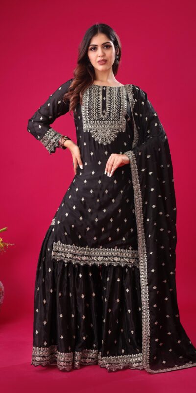 ZF 5006 Black Color Chinon Silk Sequence Work Salwar Suit Casual, Wedding, Festive, Events . Expected Delivery  4-6 Working Days @2149/- only      | Jump Suits, Salwar suit, Designer Suits, Casual Suits, Creative suits, Palazzo Suits, Party Wear Suits, Patiala Suits, Straight Suits