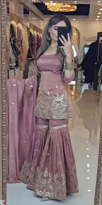 SSR 511 Onion Color Chinon Silk Sequence Work Salwar Suit Casual, Wedding, Festive, Events . Expected Delivery  4-6 Working Days @2099/- only      | Jump Suits, Salwar suit, Designer Suits, Casual Suits, Creative suits, Palazzo Suits, Party Wear Suits, Patiala Suits, Straight Suits