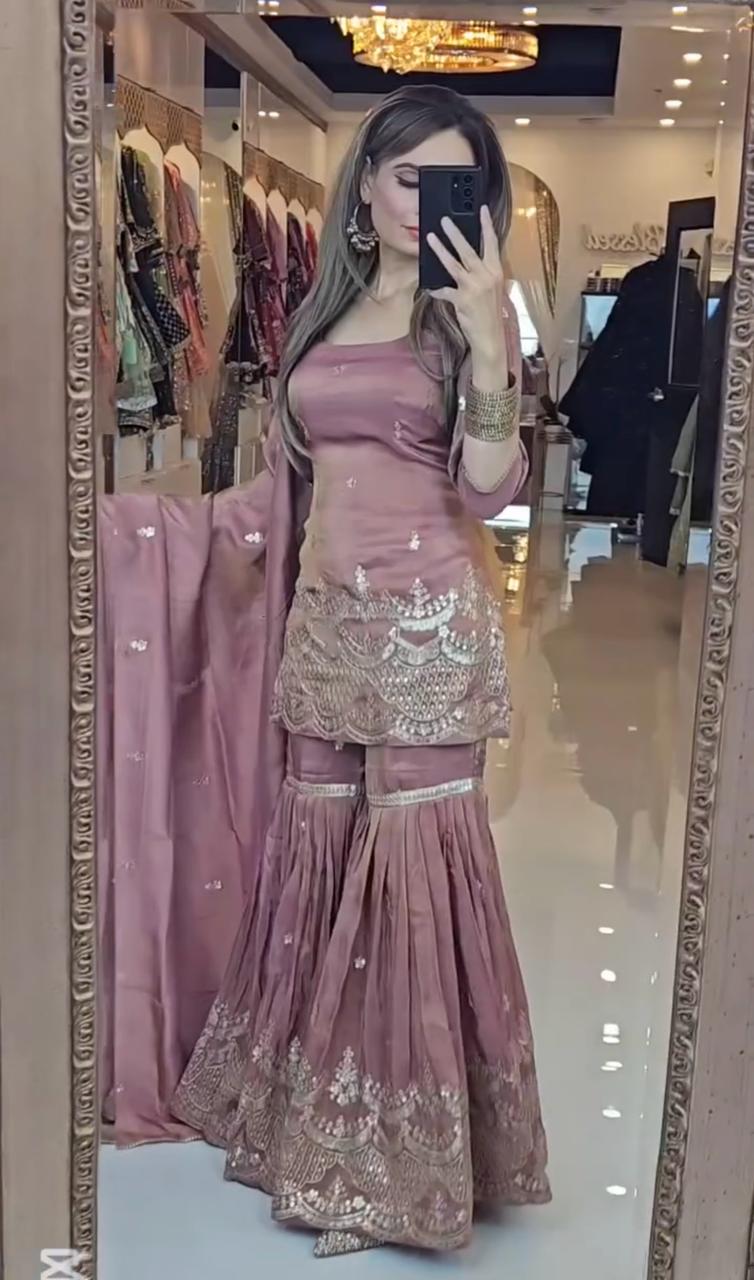 SSR 511 Onion Color Chinon Silk Sequence Work Salwar Suit Casual, Wedding, Festive, Events . Expected Delivery 4-6 Working Days @2099/- only | Jump Suits, Salwar suit, Designer Suits, Casual Suits, Creative suits, Palazzo Suits, Party Wear Suits, Patiala Suits, Straight Suits