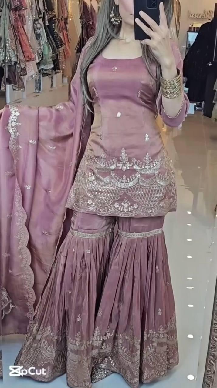 SSR 511 Onion Color Chinon Silk Sequence Work Salwar Suit Casual, Wedding, Festive, Events . Expected Delivery 4-6 Working Days @2099/- only | Jump Suits, Salwar suit, Designer Suits, Casual Suits, Creative suits, Palazzo Suits, Party Wear Suits, Patiala Suits, Straight Suits