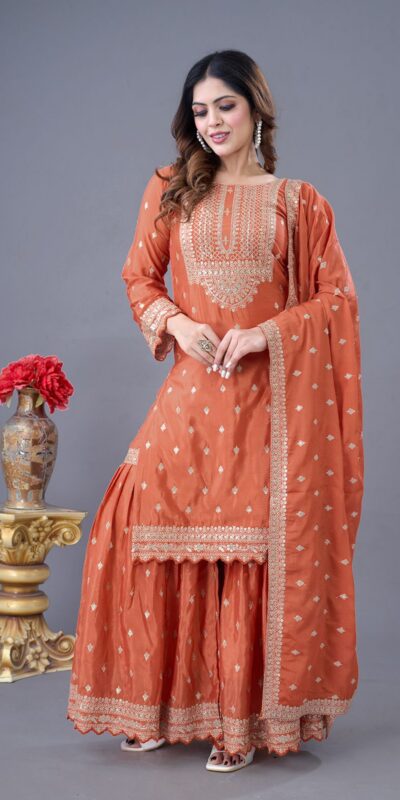 ZF 5006 Orange Color Chinon Silk Sequence Work Salwar Suit Casual, Wedding, Festive, Events . Expected Delivery 4-6 Working Days @2149/- only | Jump Suits, Salwar suit, Designer Suits, Casual Suits, Creative suits, Palazzo Suits, Party Wear Suits, Patiala Suits, Straight Suits