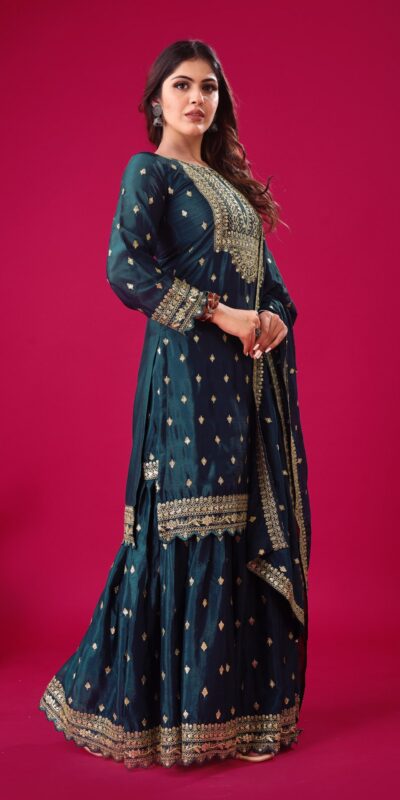 ZF 5006 Peacock Blue Color Chinon Silk Sequence Work Salwar Suit Casual, Wedding, Festive, Events . Expected Delivery 4-6 Working Days @2149/- only | Jump Suits, Salwar suit, Designer Suits, Casual Suits, Creative suits, Palazzo Suits, Party Wear Suits, Patiala Suits, Straight Suits