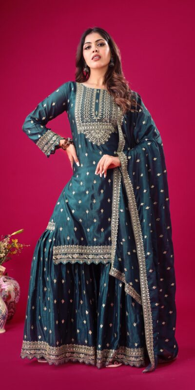 ZF 5006 Peacock Blue Color Chinon Silk Sequence Work Salwar Suit Casual, Wedding, Festive, Events . Expected Delivery  4-6 Working Days @2149/- only      | Jump Suits, Salwar suit, Designer Suits, Casual Suits, Creative suits, Palazzo Suits, Party Wear Suits, Patiala Suits, Straight Suits