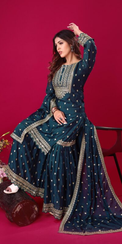 ZF 5006 Peacock Blue Color Chinon Silk Sequence Work Salwar Suit Casual, Wedding, Festive, Events . Expected Delivery 4-6 Working Days @2149/- only | Jump Suits, Salwar suit, Designer Suits, Casual Suits, Creative suits, Palazzo Suits, Party Wear Suits, Patiala Suits, Straight Suits