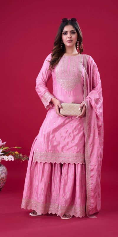 ZF 5006 Pink Color Chinon Silk Sequence Work Salwar Suit Casual, Wedding, Festive, Events . Expected Delivery  4-6 Working Days @2149/- only      | Jump Suits, Salwar suit, Designer Suits, Casual Suits, Creative suits, Palazzo Suits, Party Wear Suits, Patiala Suits, Straight Suits