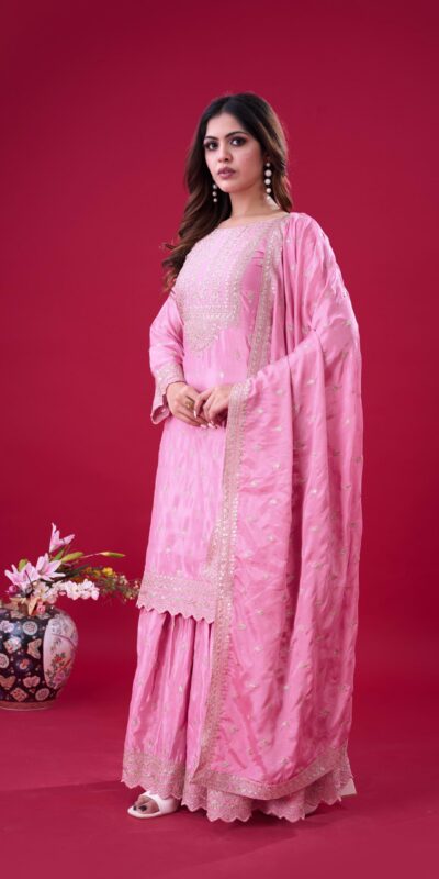 ZF 5006 Pink Color Chinon Silk Sequence Work Salwar Suit Casual, Wedding, Festive, Events . Expected Delivery  4-6 Working Days @2149/- only      | Jump Suits, Salwar suit, Designer Suits, Casual Suits, Creative suits, Palazzo Suits, Party Wear Suits, Patiala Suits, Straight Suits