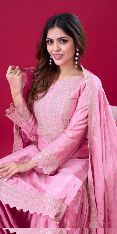 ZF 5006 Pink Color Chinon Silk Sequence Work Salwar Suit Casual, Wedding, Festive, Events . Expected Delivery  4-6 Working Days @2149/- only      | Jump Suits, Salwar suit, Designer Suits, Casual Suits, Creative suits, Palazzo Suits, Party Wear Suits, Patiala Suits, Straight Suits