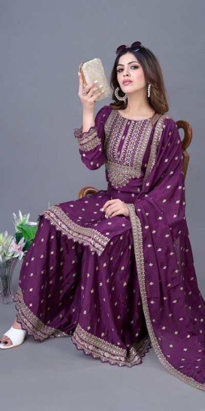 ZF 5006 Wine Color Chinon Silk Sequence Work Salwar Suit Casual, Wedding, Festive, Events . Expected Delivery  4-6 Working Days @2149/- only      | Jump Suits, Salwar suit, Designer Suits, Casual Suits, Creative suits, Palazzo Suits, Party Wear Suits, Patiala Suits, Straight Suits